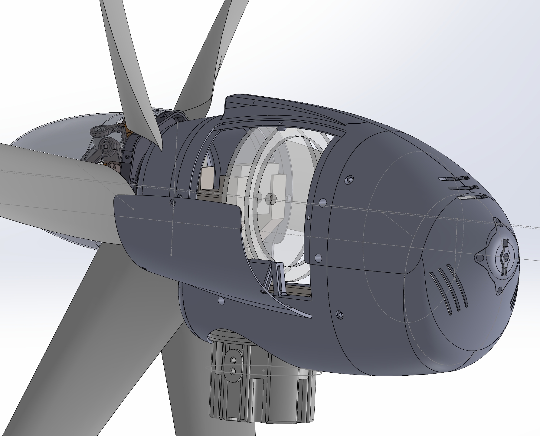 Nacelle CAD cutaway showing internal hub mechanism